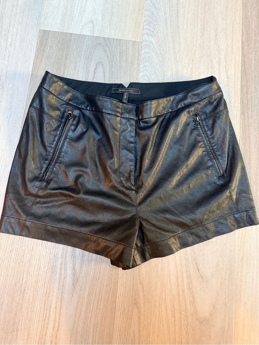 BCBGMaxAzria Black High-Waist Faux Leather Shorts